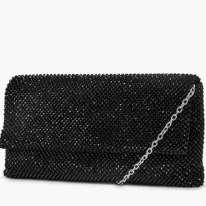 Sequin Black Evening Clutch with Chain Strap